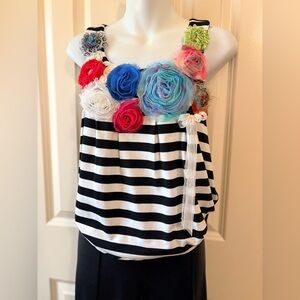 Striped Floral Embellished Women's Top, size S